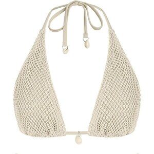 🆕Women Cream Triangle Bikini Top Fishnet Tie Back String Swimsuit Bathing Suit